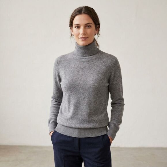 Forte Cashmere Sweaters - Forte 100% Cashmere Womens Small Heather Grey Turtleneck Knit Sweater Pullover S